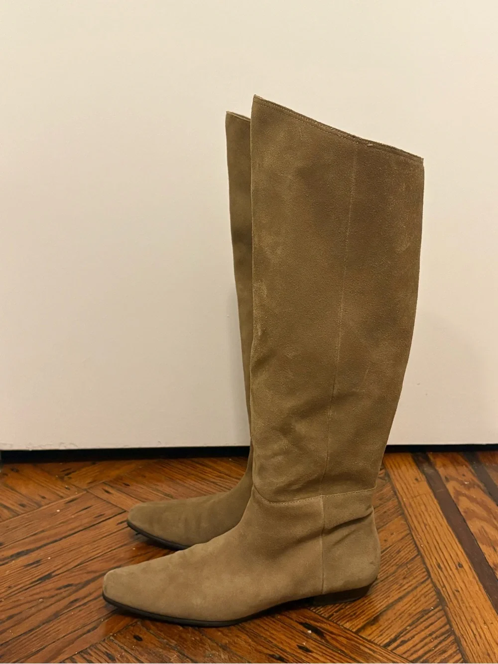 Mango Tall Suede Knee High Boots in sand